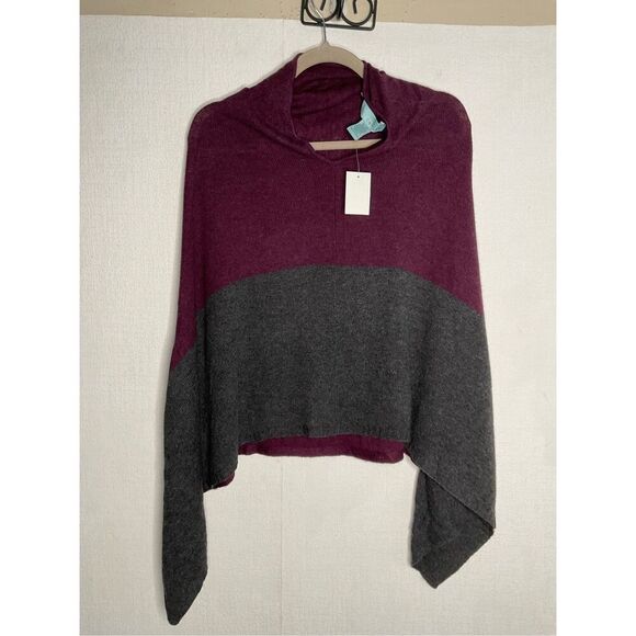 CELESTE WOOL/CASHMERE BURGUNDY/GREY WRAP SWEATER PONCHO ONE SIZE‎ - Picture 6 of 9